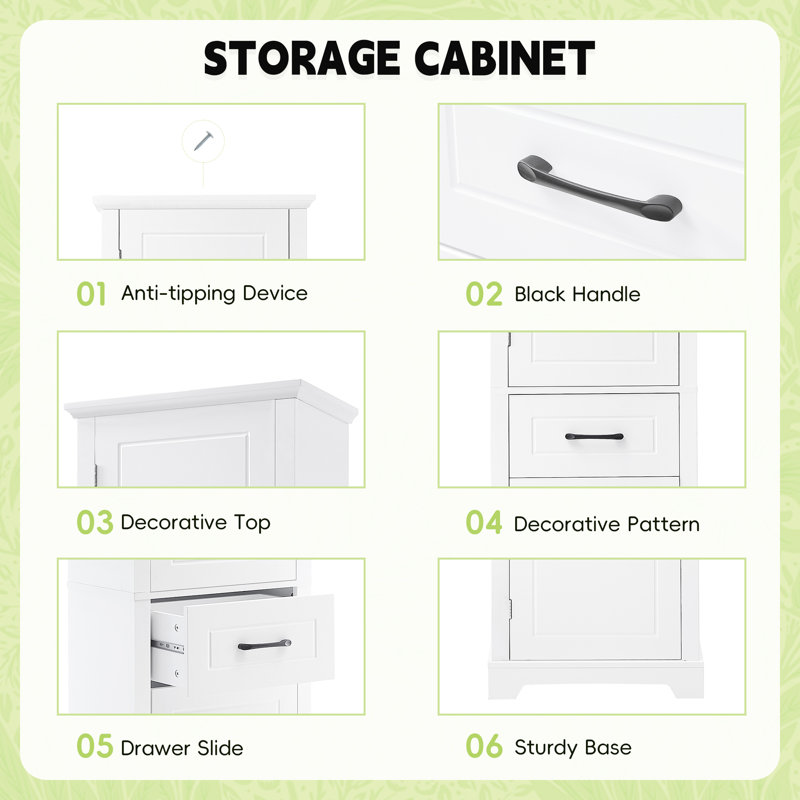 Tall Bathroom Storage Cabinet, Freestanding Storage Cabinet With Two Doors And Adjustable Shelves?, White