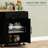 Kitchen Island Cart With Ac Outlets & Ports, Rolling Towel Spice Rack, Black Storage And Outlets, Microwave Stand