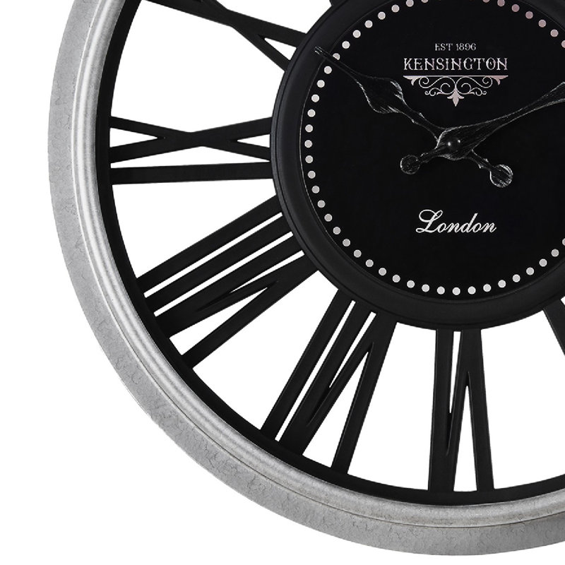 Horloge murale Miny, chiffres romains noirs et cadre rond argenté de 16 pouces, L 15,75 po x H 15,75 po x P 1,75 po
