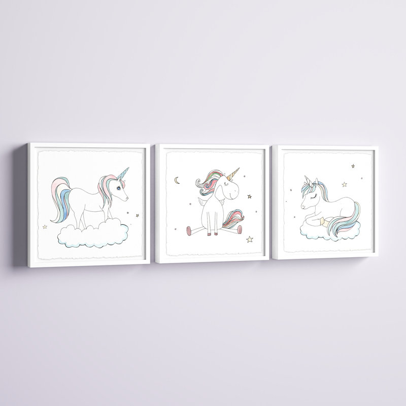 «Proffitt Unicorn Pastime», ensemble de 3 reproductions encadrées, H 24 po x l 24 po