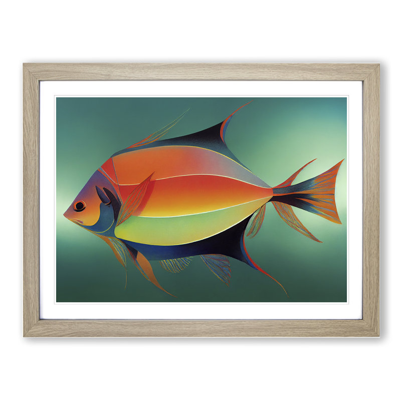 XH1022-6605X Fish Vol.2 1 Piece Single Picture Frame Painting, 25cm H x 34cm W x 2cm D, Oak