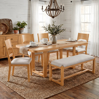 6-Piece Modern Style Dining Table Set, Extendable Rectangular Dining Room Set with Chairs & Bench, for Dining Room