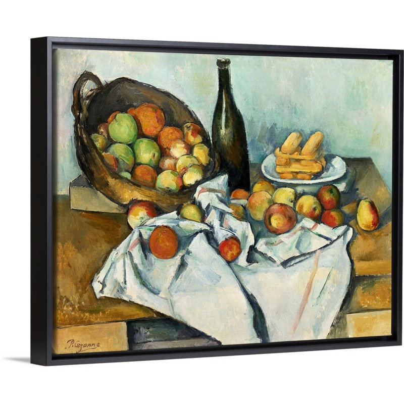 Le panier de pommes - reproduction sur toile, H 13 po x l 16 po x P 1,75 po, Cadre flottant noir