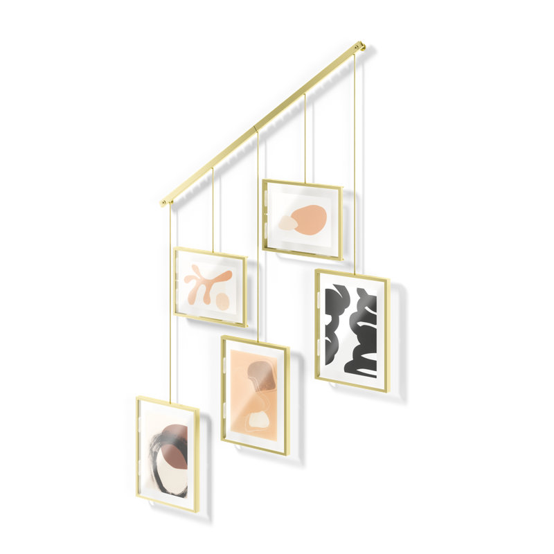 Matte Brass Floating Wall Collage Frame Set, 5-Piece