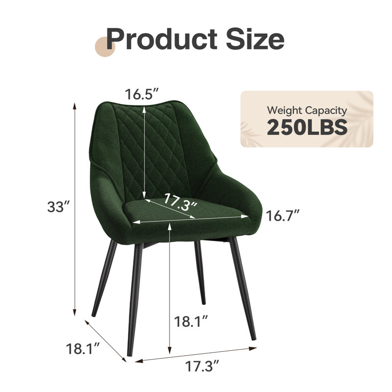 Soft Upholstered Dining Chair with Arm (Set of 2), Green