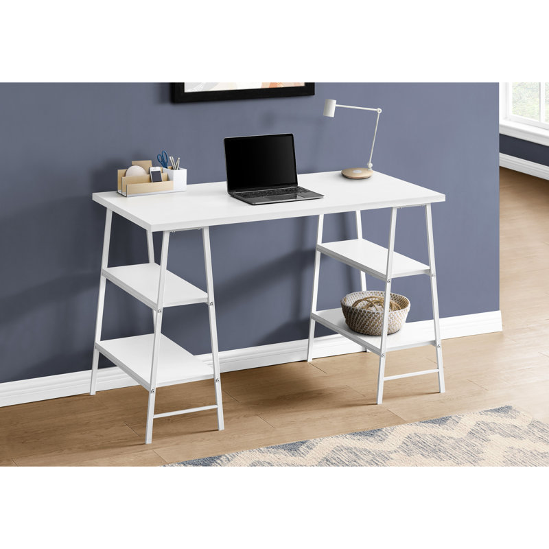 Bureau d'ordinateur, bureau personnel, ordinateur portable, tablettes de rangement, travail, métal, contemporain, moderne