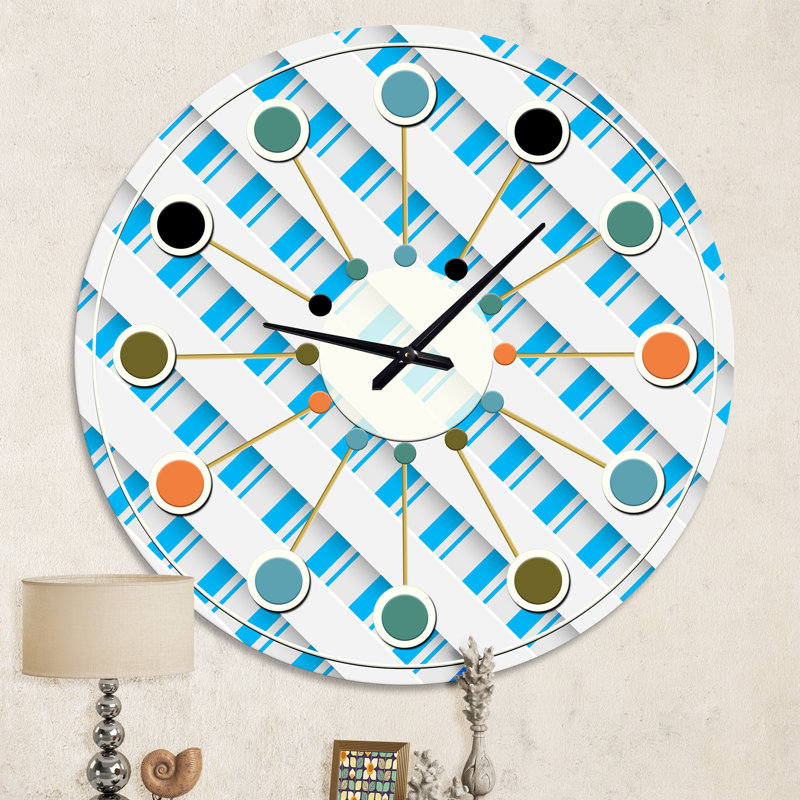 Horloge murale 3D blanche et bleue VI - Mid-Century, Moyenne