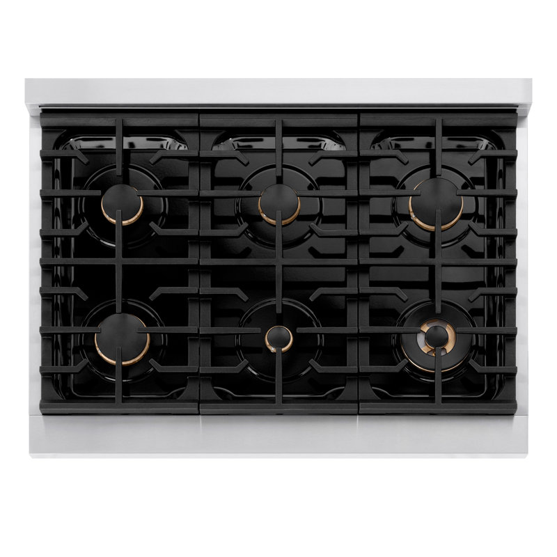 Zline Autograph Edition 36 In. 5.2 Cu. Ft. 6 Burner Gas Range With Convection Gas Oven In Stainless Steel With Door And Accents