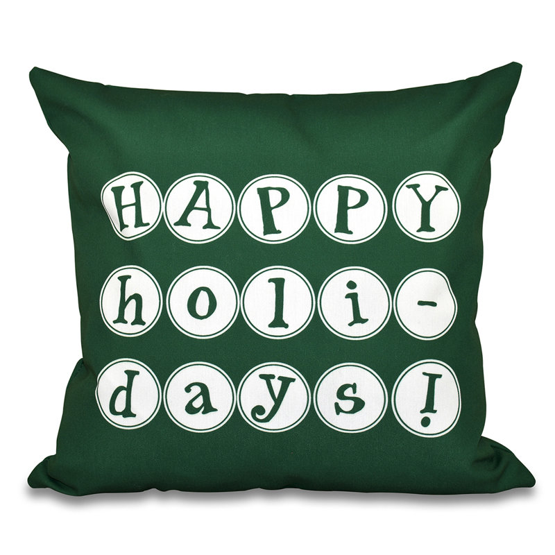 Housse de coussin d’extérieur carrée à imprimé mot « happy holidays »/insert, 18 po x 18 po, Vert