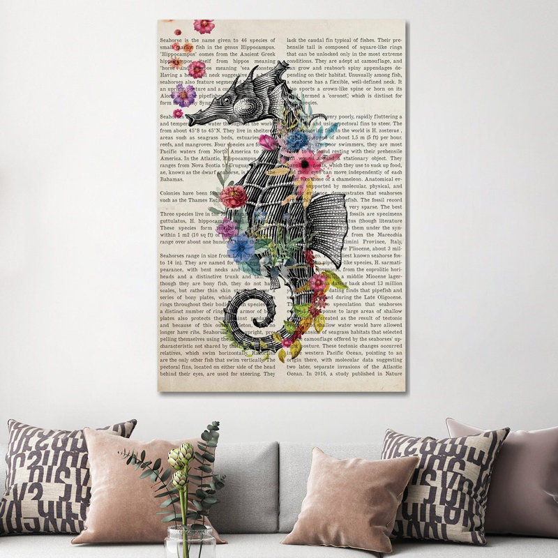 Sea Horse With Flowers Print by Aged Pixel - Wrapped Canvas Print, 152.5 cm H x 101.5 cm W