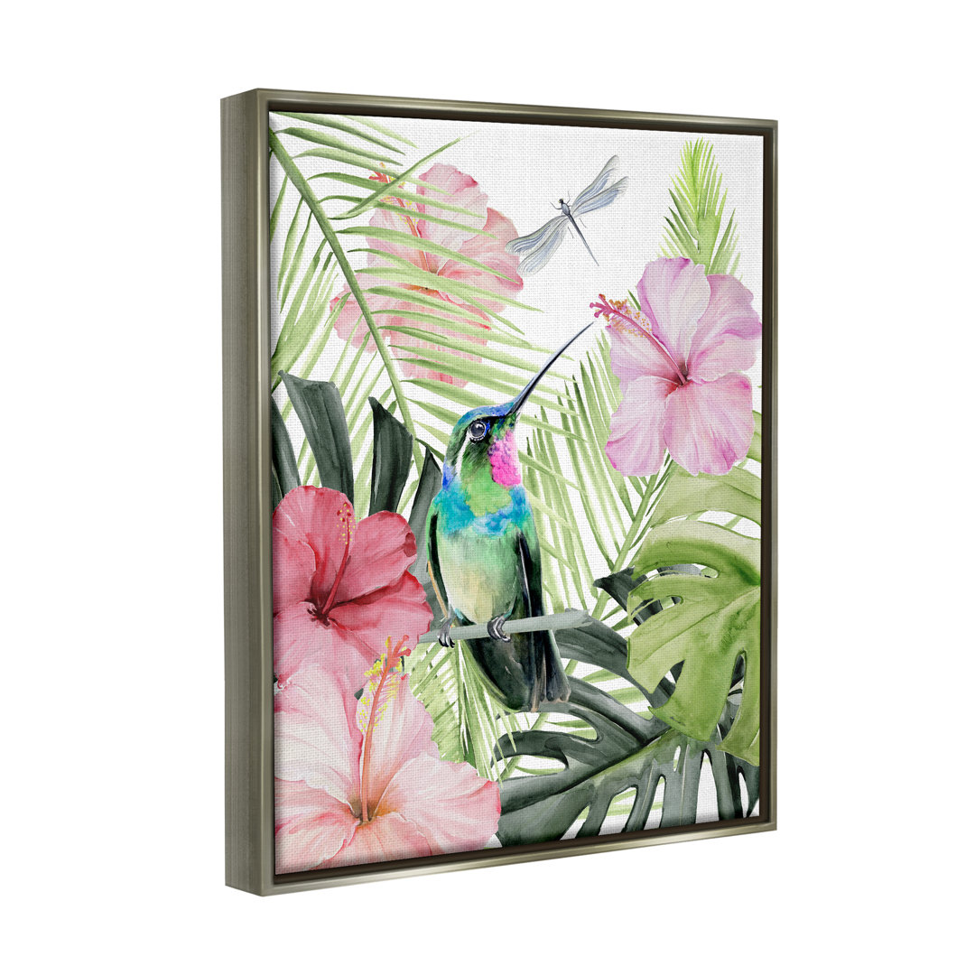 Au-842-Framed " Hummingbird Tropical Hibiscus " by Jennifer Paxton Parker Painting Print Bayou Breeze Frame 
