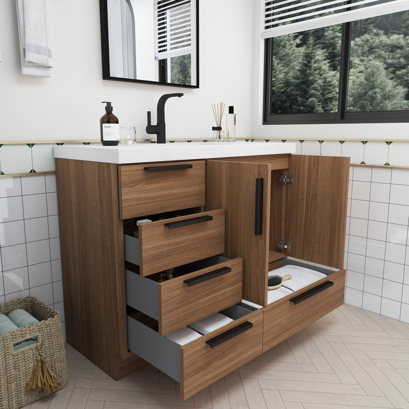 Meuble-lavabo autoportant avec tiroirs latéraux Carla, 42", Palissandre