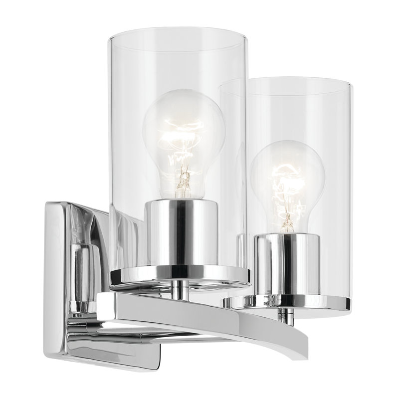 2-Light Chrome Bath Vanity Light with Clear Glass Shades, Chrome