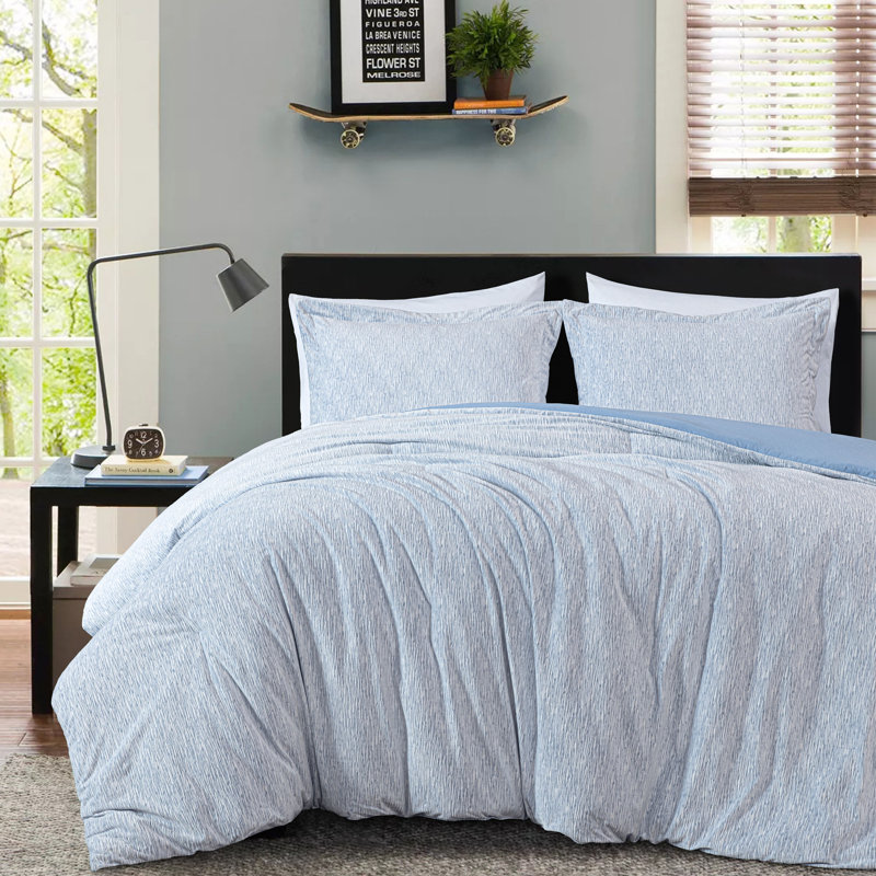 Soft Plush Jacquard Velvet Comforter Set, Full / Double Comforter + 2 Standard Shams, Blue