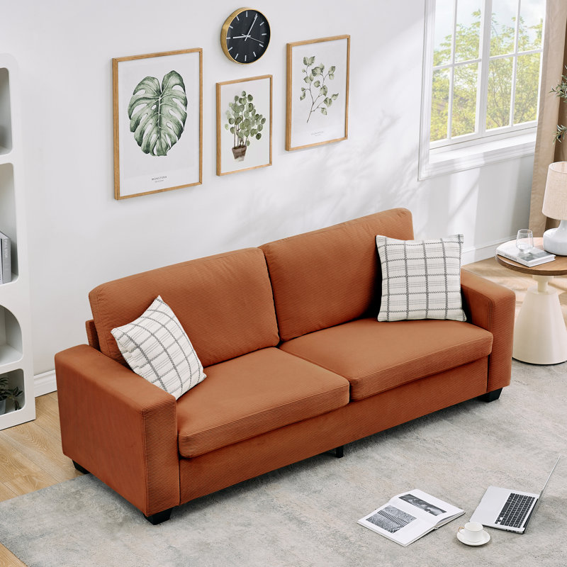83 Inch Modern Corduroy 2-3 Seater Sofa with Deep Wide Seat, Soft Removable Washable Cushion Covers Comfy Loveseat for Apartment, Beige