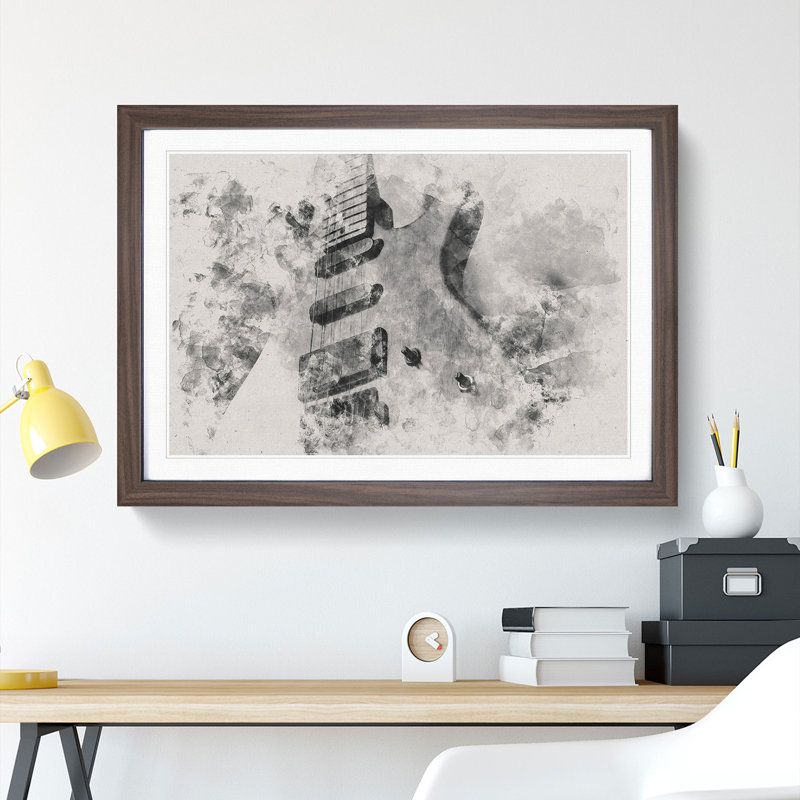 Electric Guitar Vol.2 Watercolour - Picture Frame Graphic Art, 27cm H x 36cm W x 2cm D, Walnut