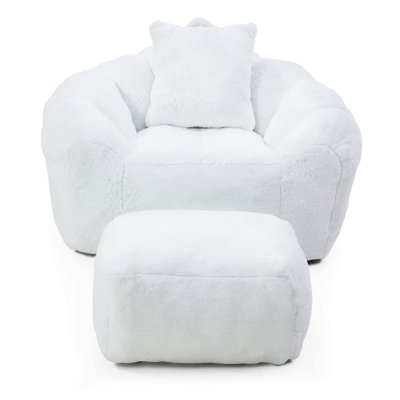 Bean Bag Chair With Footstool, Oversized Bean Bag  For Adults And Kids, Faux Fur Shell-Shaped Large Chair With Filler, Stuffed Big Accent Sofa,  Floor Sofa For Gaming,Reading Living Room Bedroom