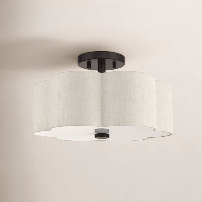 Copper Linen Blend Semi Flush Mount, English Bronze, 8.5" H x 18" W x 18" D