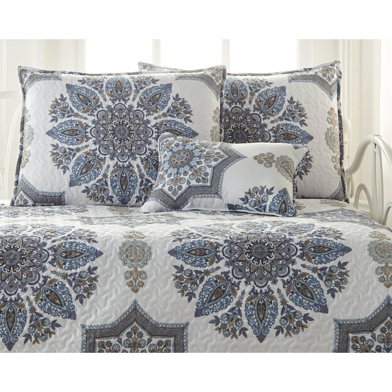 Southshore Fine Linens Infinity 6-Piece Twin Daybed Quilted Medallion Bedding Set with 3 Shams, Bed Skirt and Neck Pillow, Infinity Blue