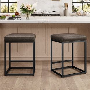 Jordani Industrial Style Durable Counter & Bar Stool - Rust-Hued Iron Frame, Rectangle Waterproof PU Leather Seat, High-Density Foam Cushion, Anti-Slip Foot Pads, 5-Minute Easy Assembly for Kitchen Island & Dining Room