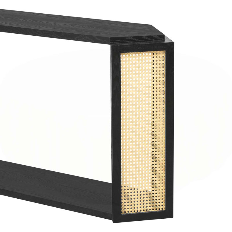 Console Table With Bottom Shelf And Rattan Side, Black
