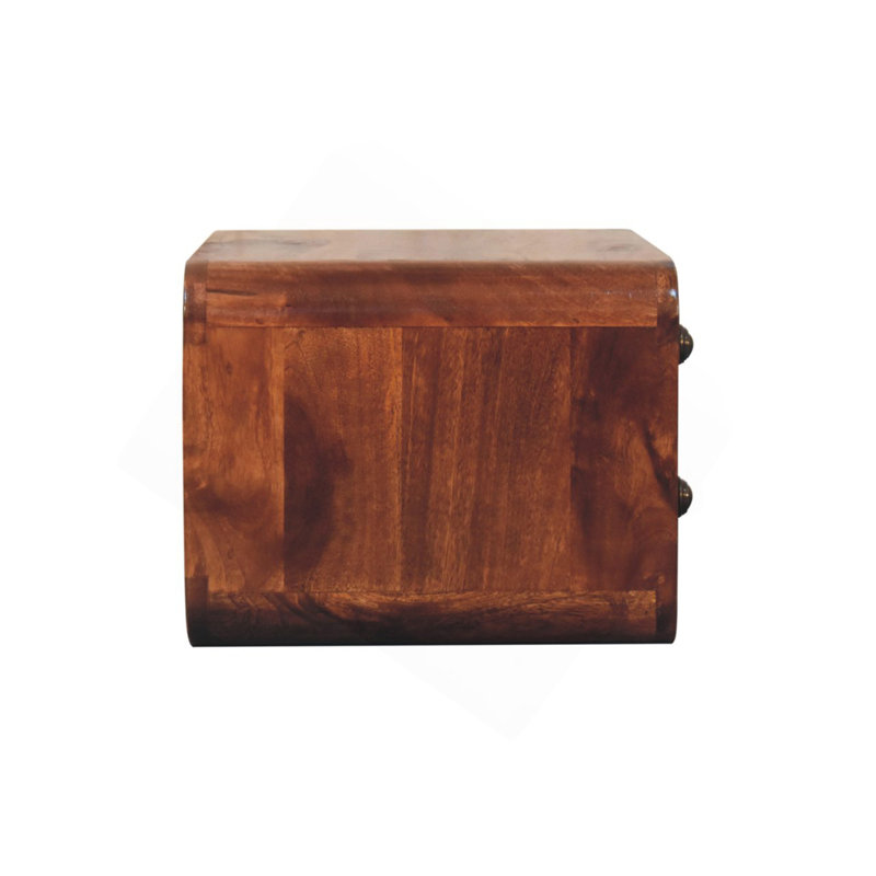 Table de chevet flottante en bois et miel caramel, 2 tiroirs, brun