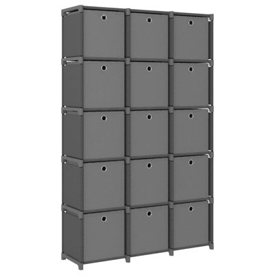 15-Cube Display Shelf With Fabric Boxes - Grey 103X30x175.5 Cm Storage Organizer For Home Or Office