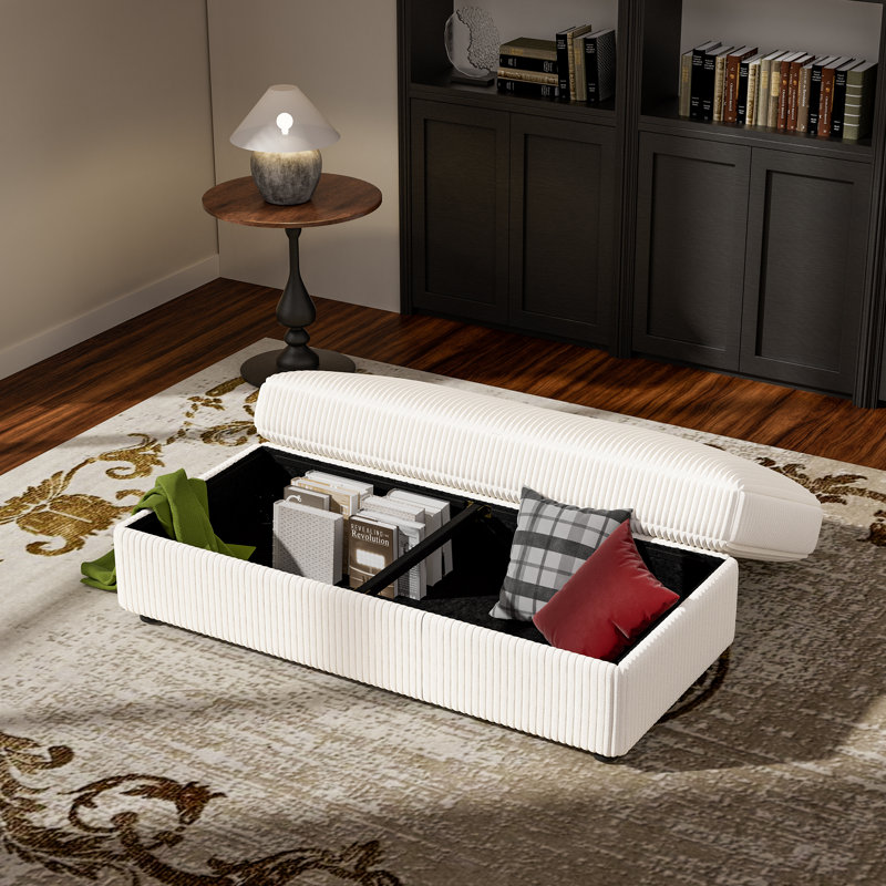 Repose-pieds rembourré avec rangement sous le siège, Beige