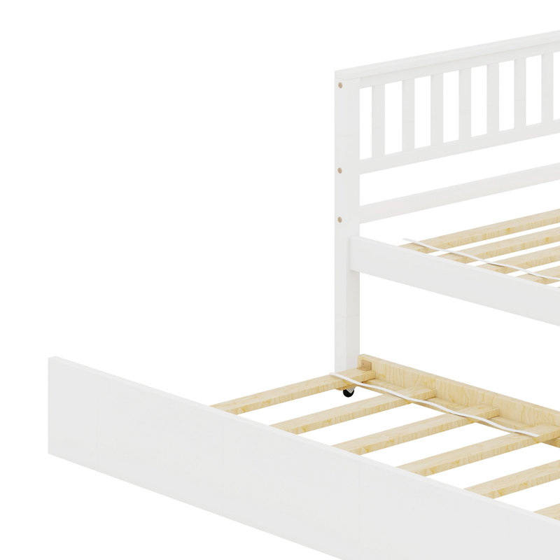 Lit plateforme avec lit gigogne, avec tête et pied de lit, Blanc