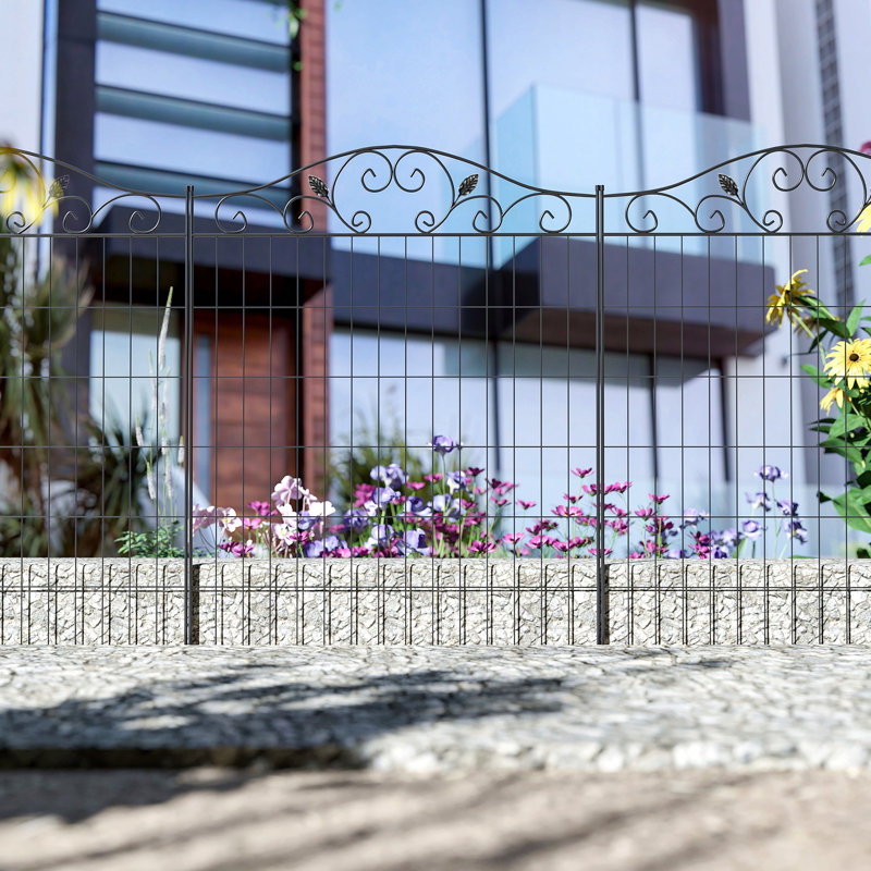 Panneau de clôture décoratif de jardin Outsunny, paquet de 4, 44 x 36 pouces, longueur linéaire 12 pieds, clôture en acier pliante pour l'aménagement paysager du jardin