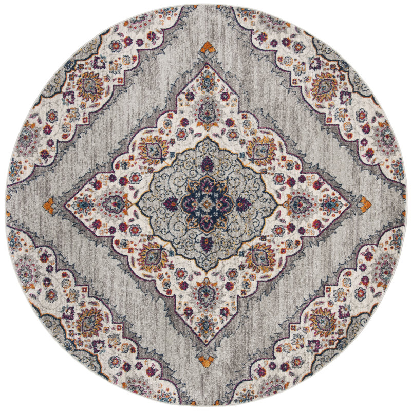 Christa Oriental Gray/Cream/Fuchsia/Sapphire/Gold Area Rug, Round 6'7"