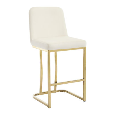 Ensemble de 3 tabourets de bar rembourrés à hauteur de comptoir avec structure en métal, tabourets dorés sans accoudoirs