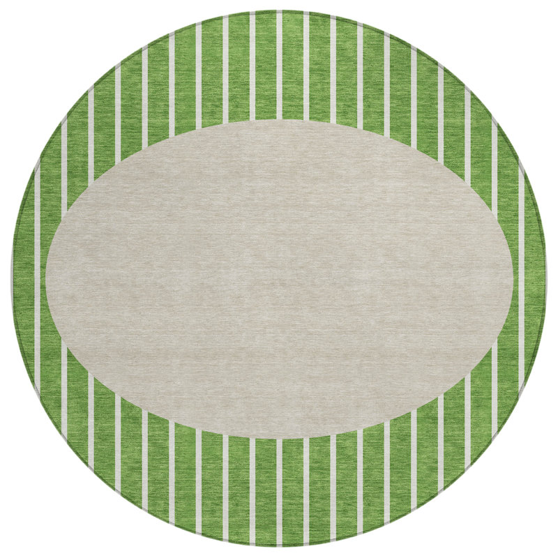 Machine Washable Indoor/Outdoor Chantille ACN994 Green Area Rug, Round 8'