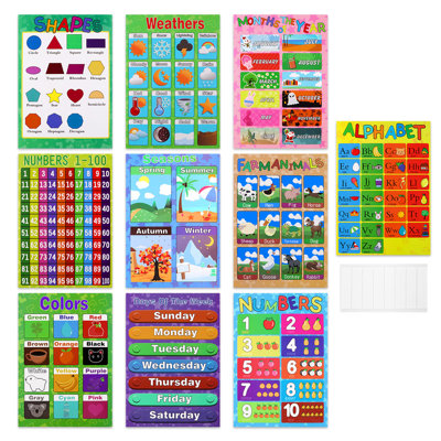 10 Pack Vibrant Kindergarten Preschool Learning Posters