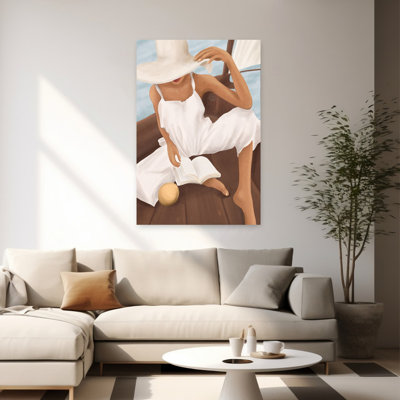 Été, bateau, lecture, paisible, paisible, océan serein, art mural d'été