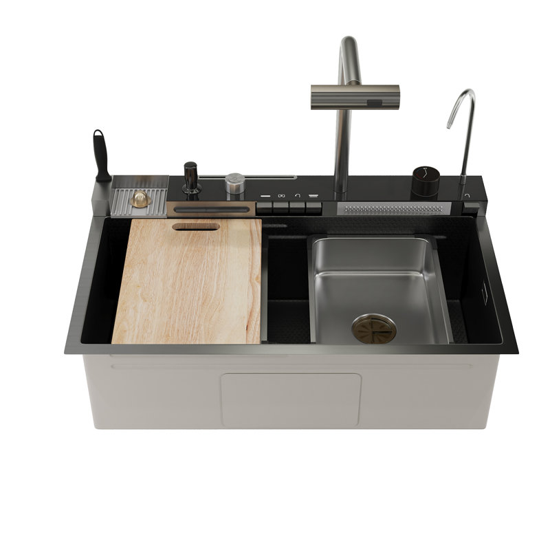 Évier de cuisine à cascade avec installation numérique en acier inoxydable 29,5 po x 18 po Deervalley