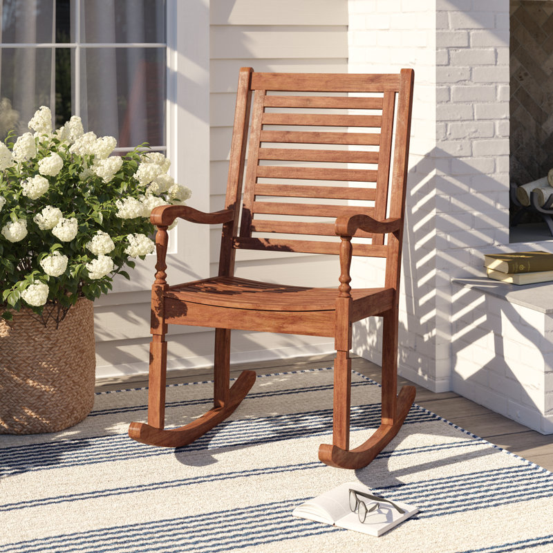 Chaise berçante d'extérieur en bois massif Raiah, Brun