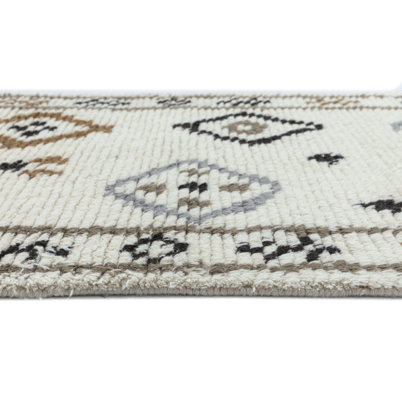 Rivah Hand Tufted Geometric Area Rug in Ivory/Brown/Black, Rectangle 7'6" x 9'6"