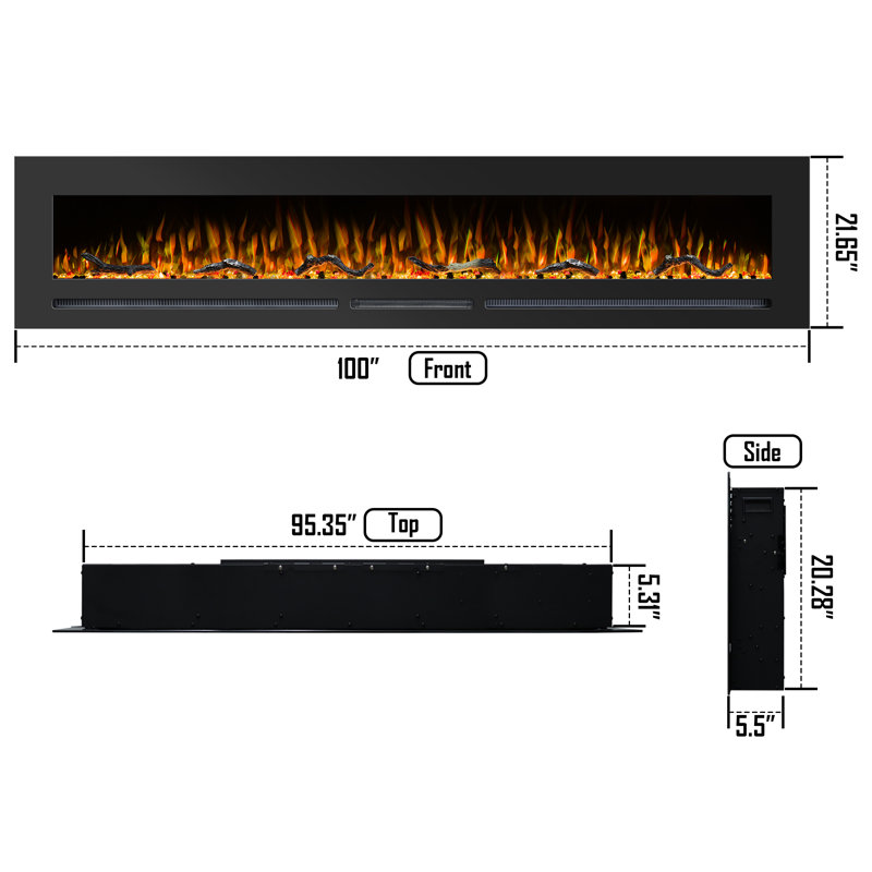 Aarryn Black Electric Fireplace Insert, 21.65" H x 42" W x 5.5" D