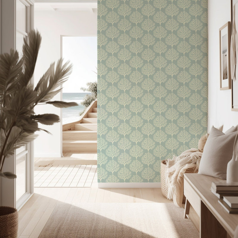 Plage corail - papier peint vert mer