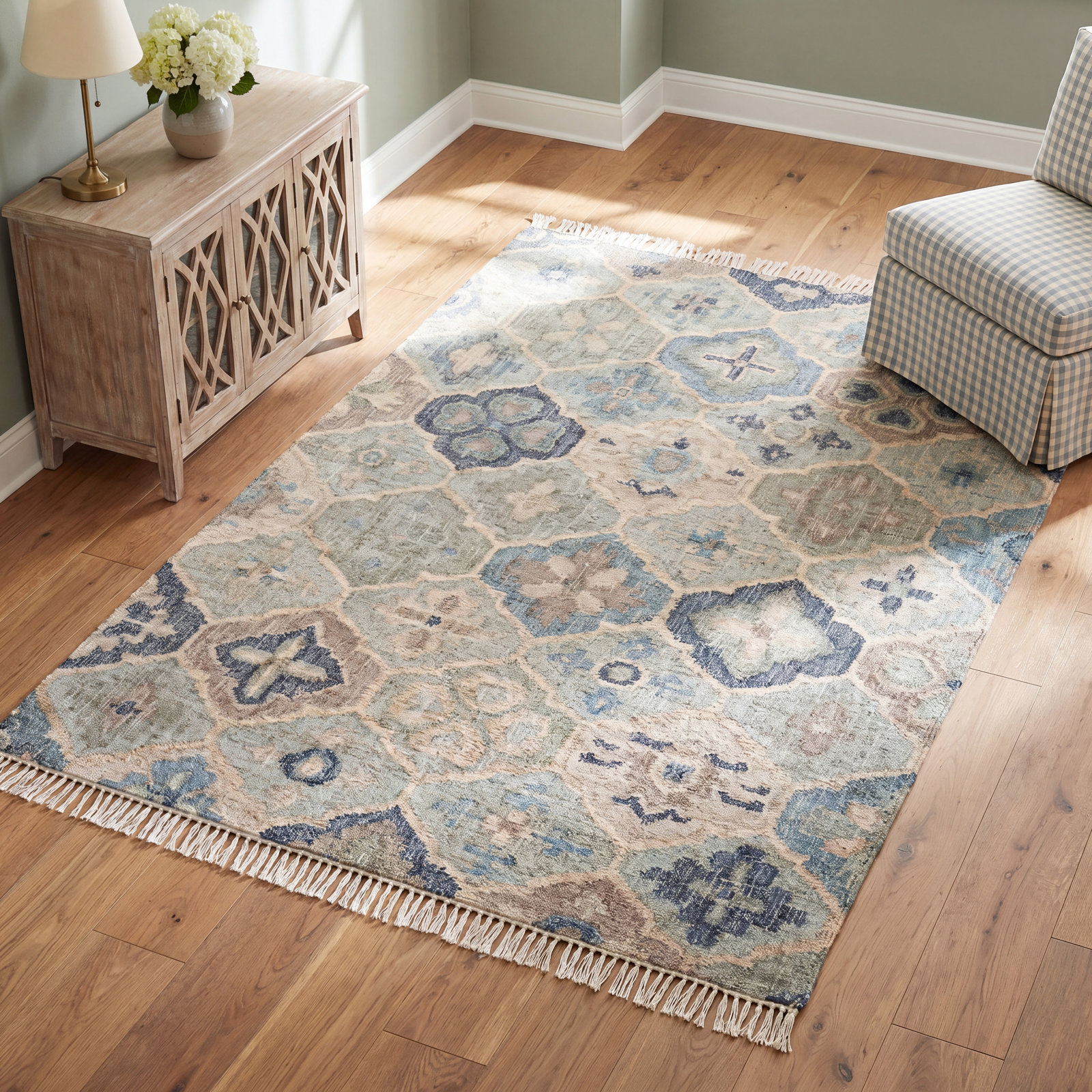 Pali Blue Hand-Woven Geometric Jute Rug, Rectangle 9'6" x 13'6"