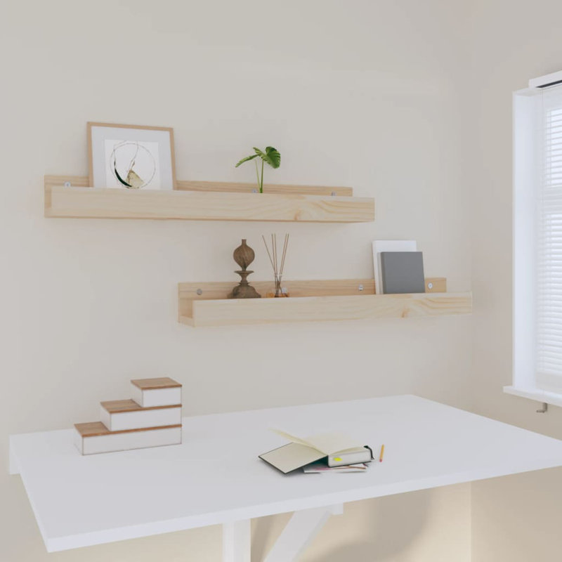 Wall Shelves 2 Pcs Solid Wood Pine, 9cm H x 80cm W x 12cm D, Brown
