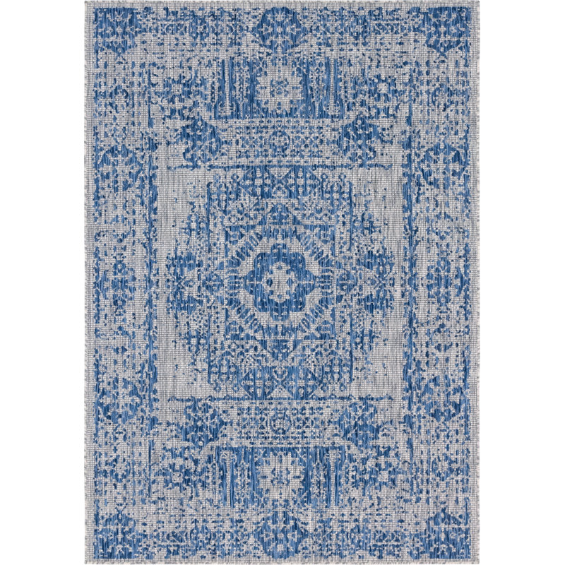 Cowell Oriental Blue/Grey Area Rug, Rectangle 7'1" x 10'