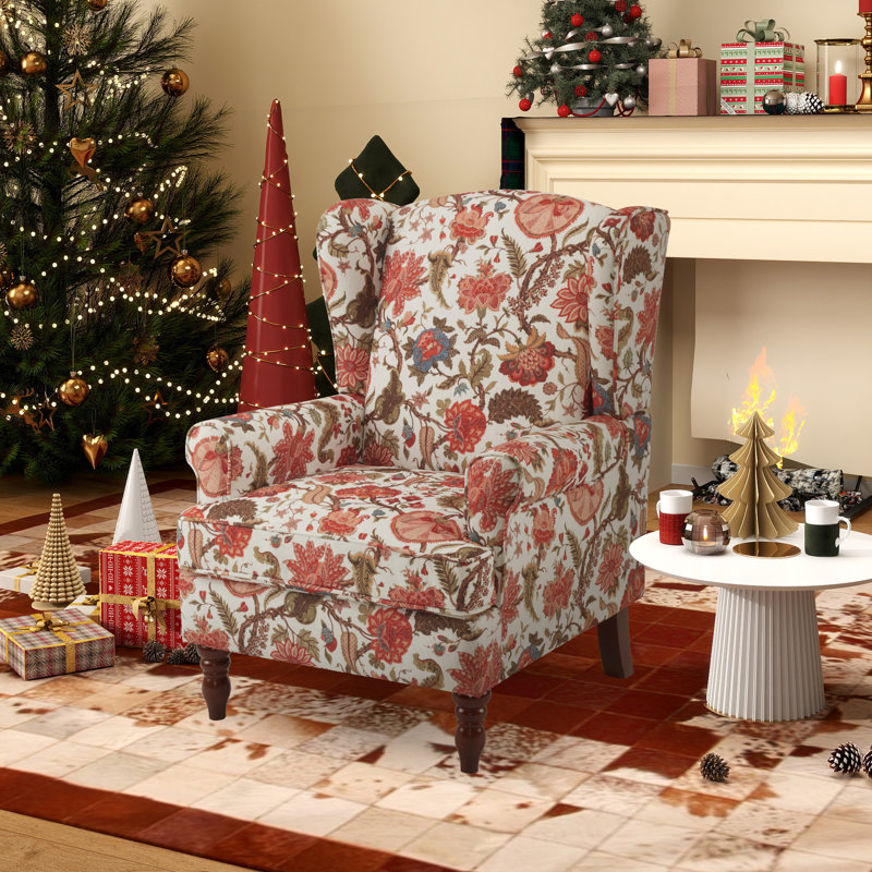 Devonn Upholstered Accent Chair, Brown/White/Red Floral