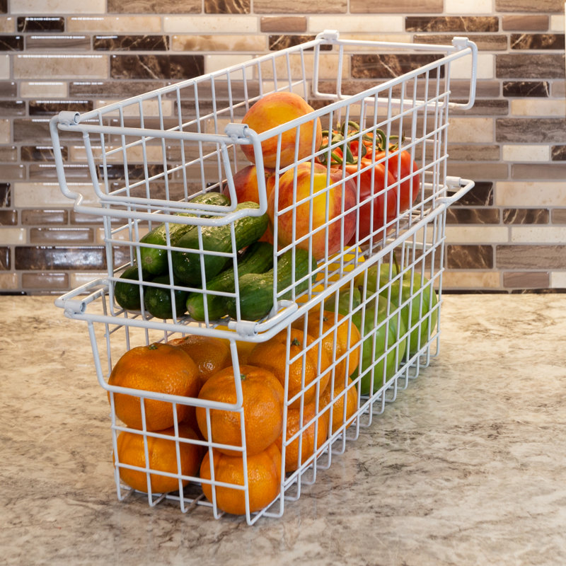 Stackable Metal Storage Baskets, 5.5" H x 6" W x 16" D, White