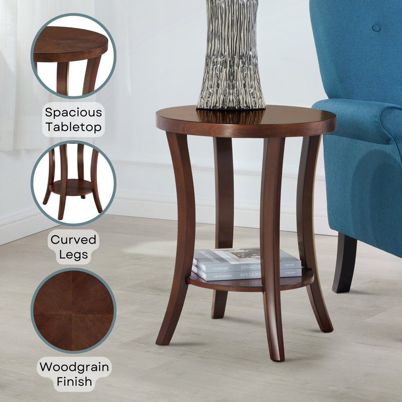 Dinh Round End Table with Shelf, Brown