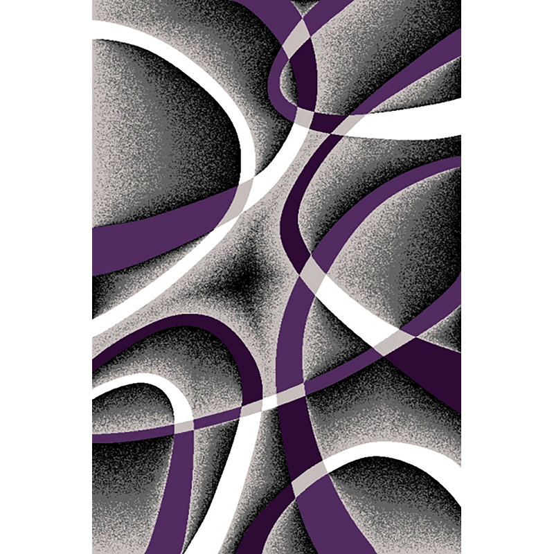 Mccampbell Abstract Area Rug, Rectangle 2'7" x 4', Purple/Gray/White