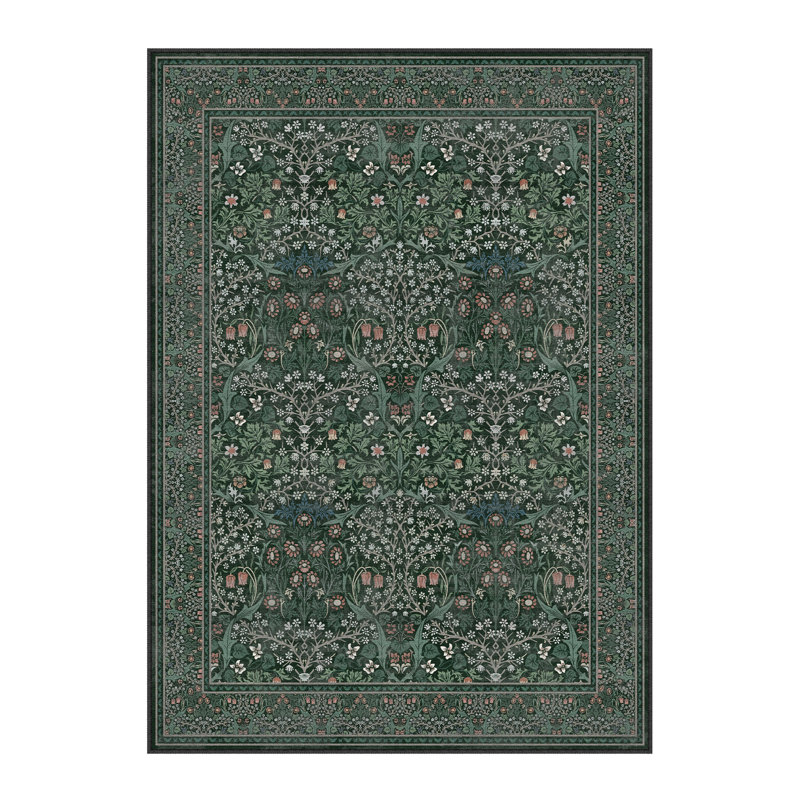 Machine Washable Floral Area Rug With Non-Slip Backing, Rectangle 8' x 10', Green