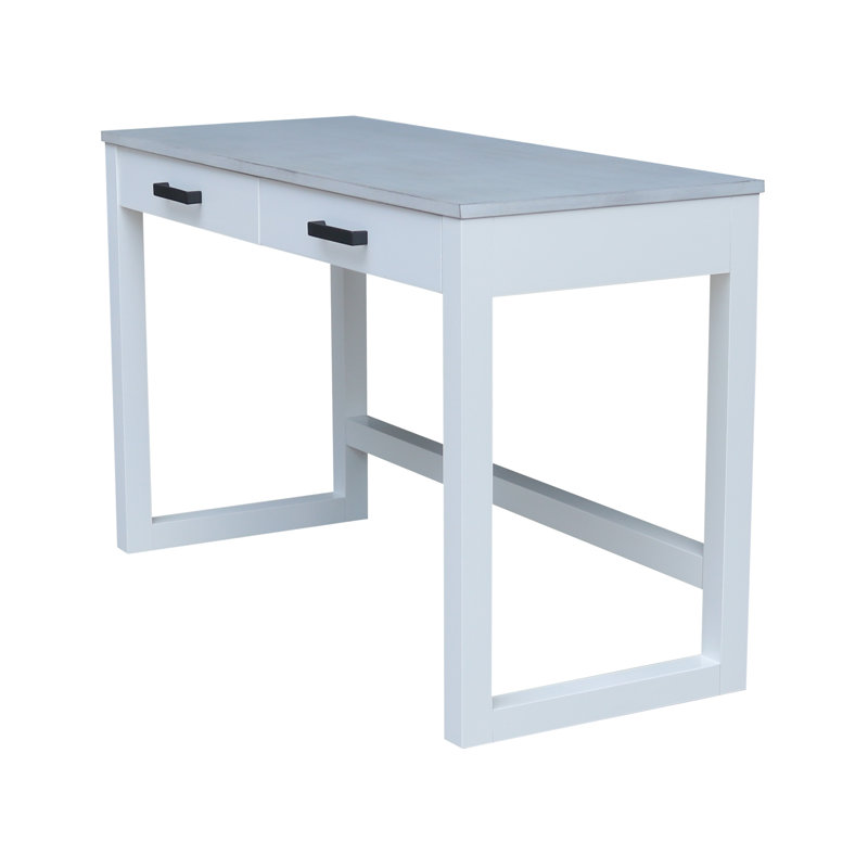 Bureau en bois massif avec deux tiroirs, Blanc / craie