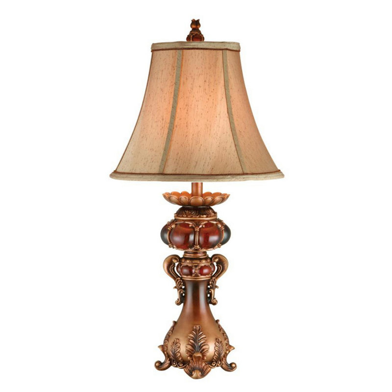 Lampe de table de 31 po de hauteur avec finition brune, abat-jour en lin